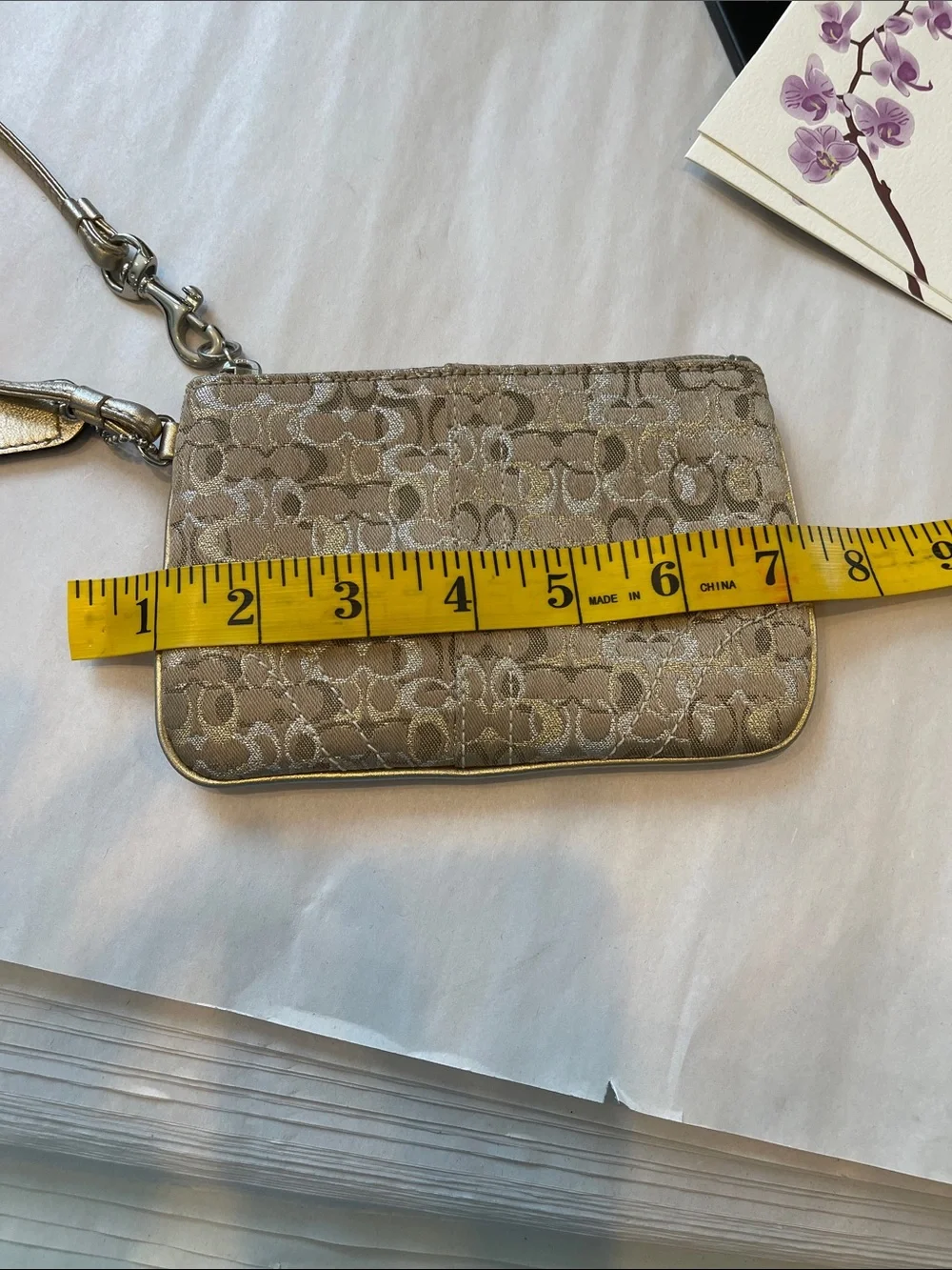Coach Beige Signature Wristlet Clutch coin purse, small zipped